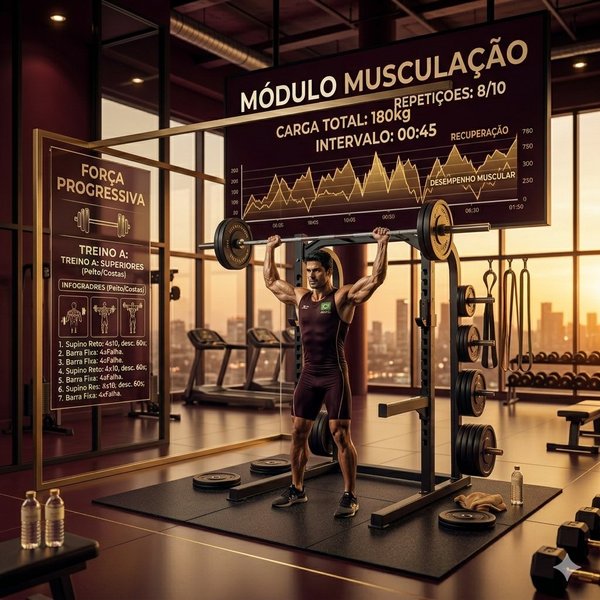Treino de musculação acompanhado pelo aplicativo Kyrey